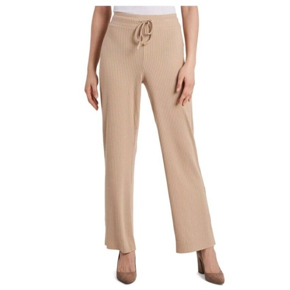 Vince Camuto Womens M Khaki Haze Beige Drawstring Knit Rib Sweatpants NWT AZ25 - Picture 1 of 3